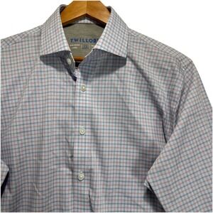 Twillory‎ Performance Fabric Button Up Shirt Men 15.5 34-35 Blue Plaid Stretch